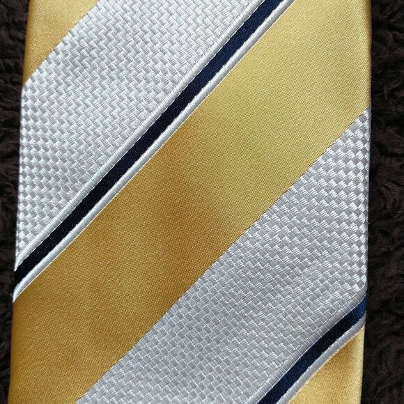 Donald Trump Signature Necktie Rep Tie Silk Yellow Blue Striped Jacquard 3.5x60" - Picture 2 of 10